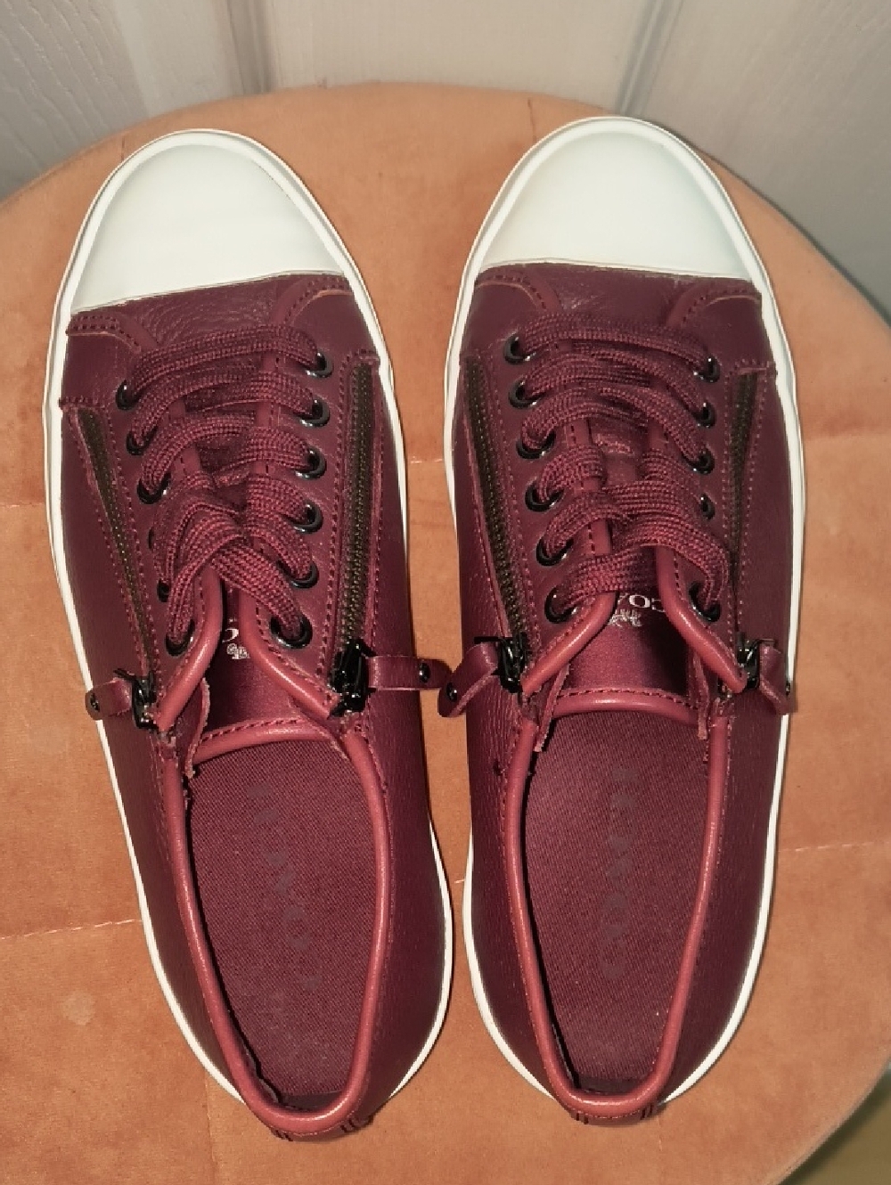 Coach Empire Zip Sneakers In Burgundy Size 7 - Picture 5 of 8